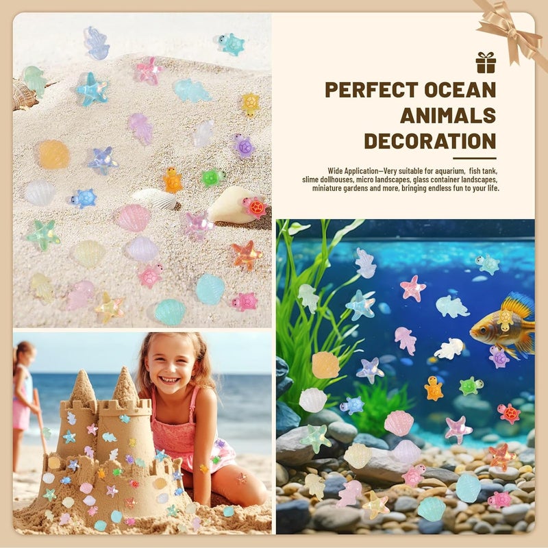 Yonseng 400pcs Luminous Mini Ocean Resin Animals Starfish Jellyfish Seashell Mini Turtles Set Resin Animals Tiny Sea Models for Dollhouse Miniatures DIY Fish Tank Fairy Garden Micro Landscaping - Image 5